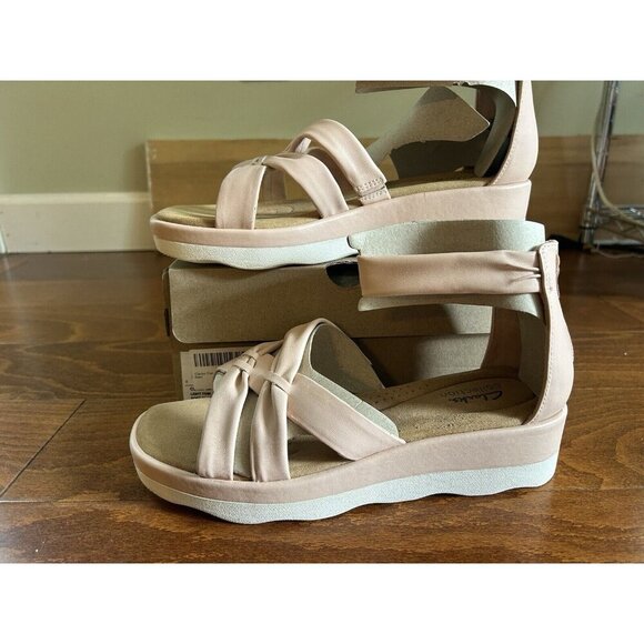 Clarks Collection Womens 11 M Clara Rae Ankle Strap Wedge Sandals Light Pink NEW - Picture 3 of 9